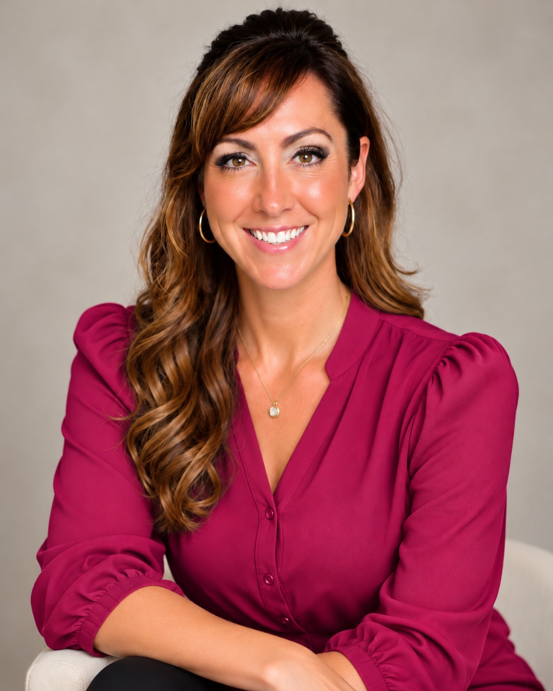 Dr. Auchter smiling in a berry blouse